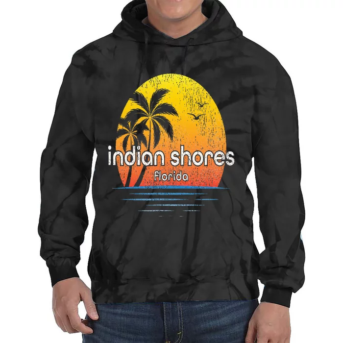 Indian Shores Fl Vintage Palm Tree Sunset Tie Dye Hoodie