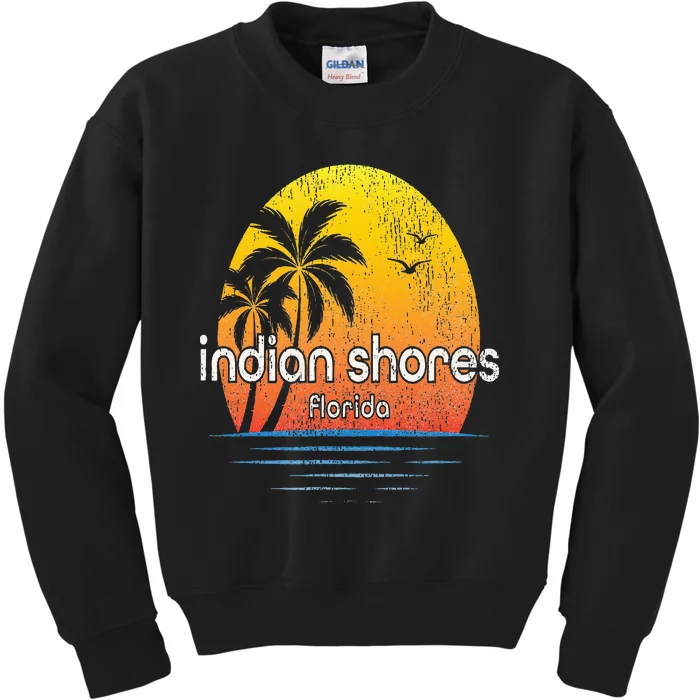 Indian Shores Fl Vintage Palm Tree Sunset Kids Sweatshirt