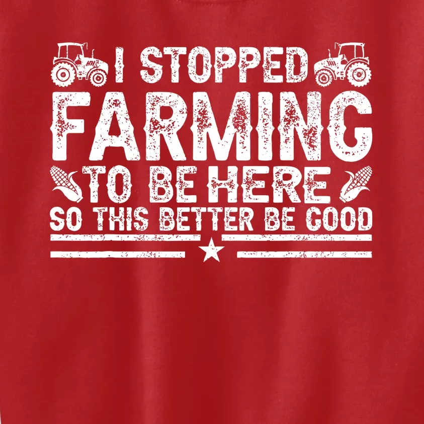 I Stopped Farming To Be Here This Better Be Good Kids Sweatshirt