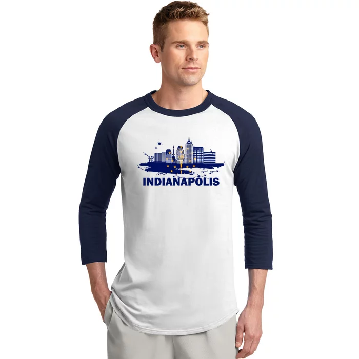 Indiana State Flag Gift Indianapolis Cityscape Gift Indianapolis Gift Baseball Sleeve Shirt