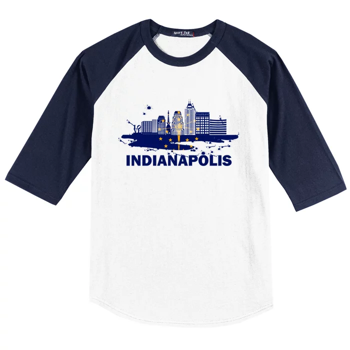 Indiana State Flag Gift Indianapolis Cityscape Gift Indianapolis Gift Baseball Sleeve Shirt