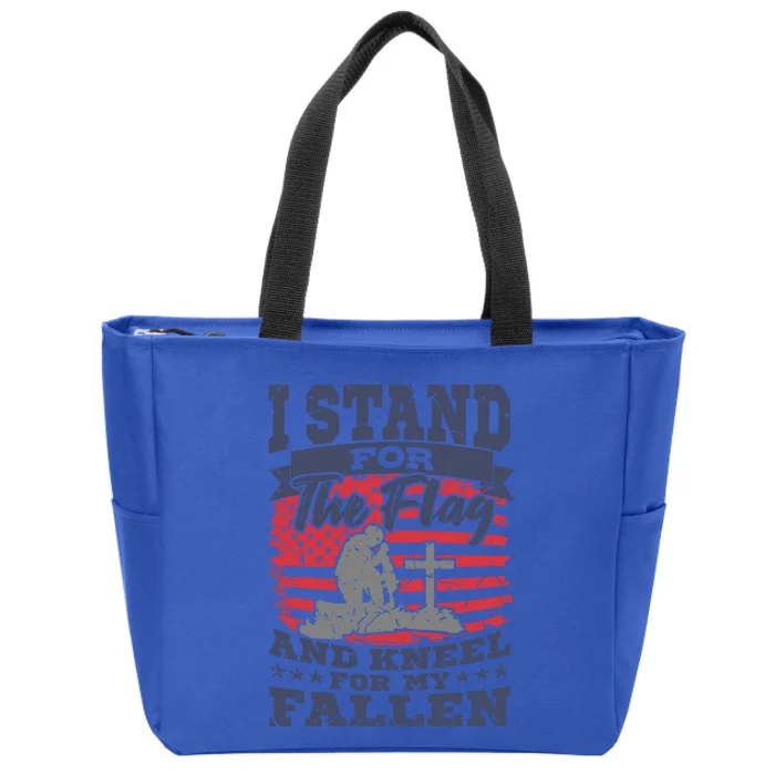 I Stand For The Flag Kneel For The Fallen American Veteran Cute Gift Zip Tote Bag