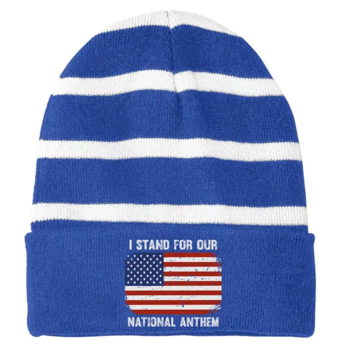 I Stand For Our National Anthem Usa Flag Conservative Gift Striped Beanie with Solid Band