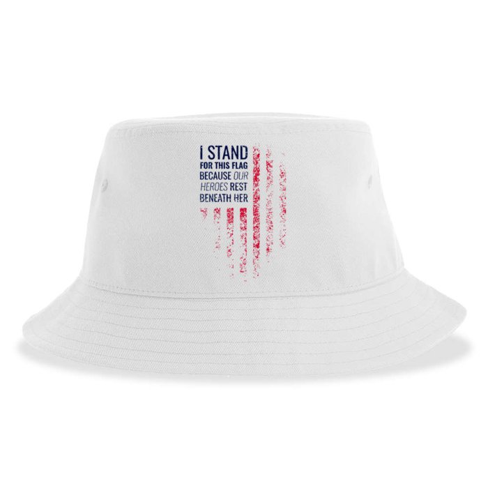 I Stand For This Flag Because Our Heroes Rest On Back) Front & Back Sustainable Bucket Hat