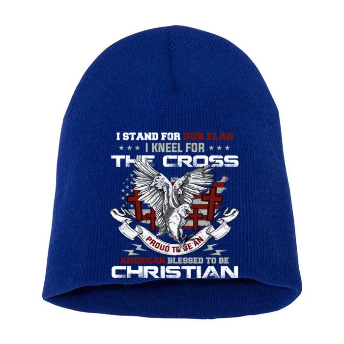 I Stand For Our Flag I Kneel For The Cross American Veterans Gift Short Acrylic Beanie