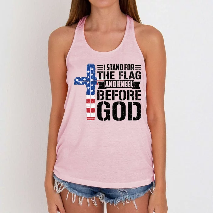 I Stand For The Flag And Kneel Before God Women's Knotted Racerback Tank