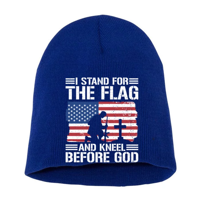 I Stand For The Flag And Kneel Before God Cool Gift Short Acrylic Beanie