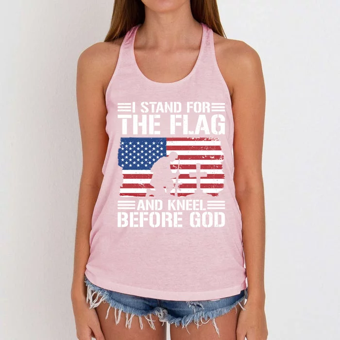 I Stand For The Flag And Kneel Before God Cool Gift Women's Knotted Racerback Tank