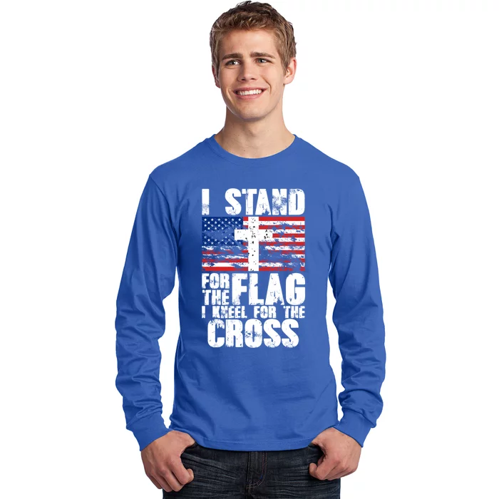 I Stand For The National Anthem Cross Us Flag Funny Gift Long Sleeve Shirt