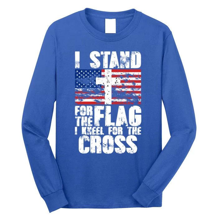 I Stand For The National Anthem Cross Us Flag Funny Gift Long Sleeve Shirt