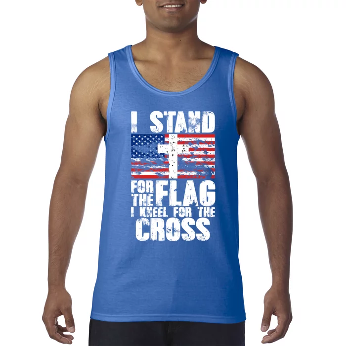 I Stand For The National Anthem Cross Us Flag Funny Gift Tank Top