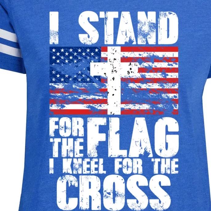 I Stand For The National Anthem Cross Us Flag Funny Gift Enza Ladies Jersey Football T-Shirt