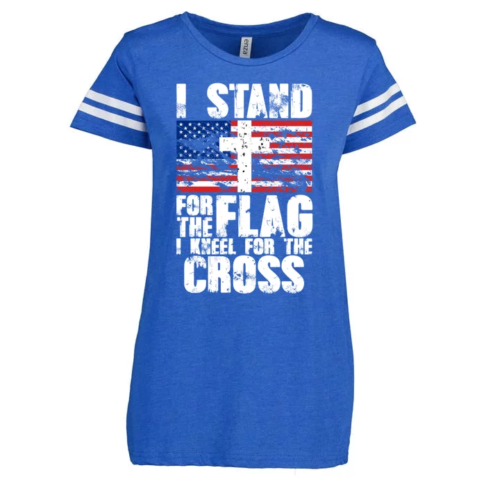 I Stand For The National Anthem Cross Us Flag Funny Gift Enza Ladies Jersey Football T-Shirt