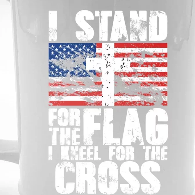 I Stand For The National Anthem Cross Us Flag Funny Gift Front & Back Beer Stein