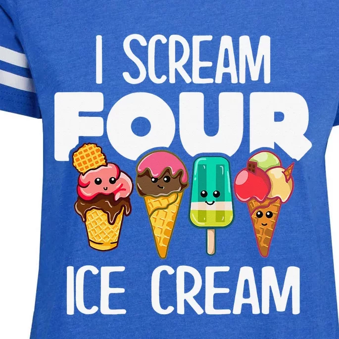 I Scream Four Ice Cream Funny 4 Years Old Birthday Enza Ladies Jersey Football T-Shirt