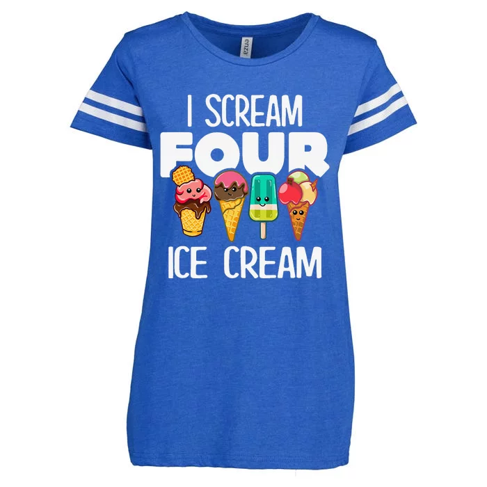 I Scream Four Ice Cream Funny 4 Years Old Birthday Enza Ladies Jersey Football T-Shirt