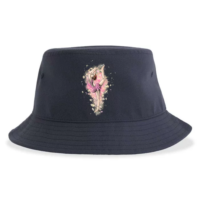 Ice Skating Girl Watercolor Sustainable Bucket Hat