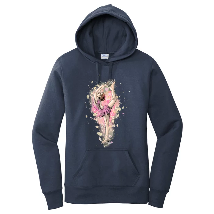 Ice Skating Girl Watercolor Women's Pullover Hoodie