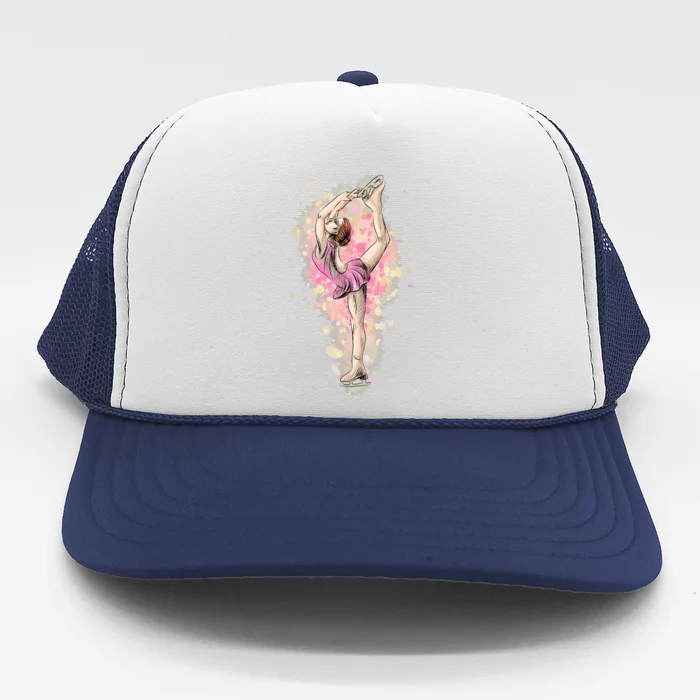 Ice Skating Girl Watercolor Trucker Hat