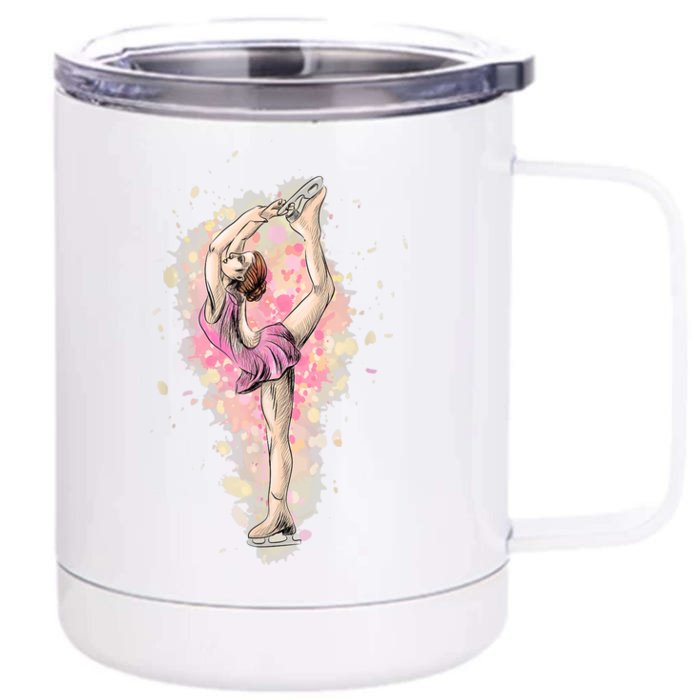 Ice Skating Girl Watercolor Front & Back 12oz Stainless Steel Tumbler Cup