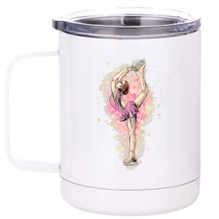 Ice Skating Girl Watercolor Front & Back 12oz Stainless Steel Tumbler Cup