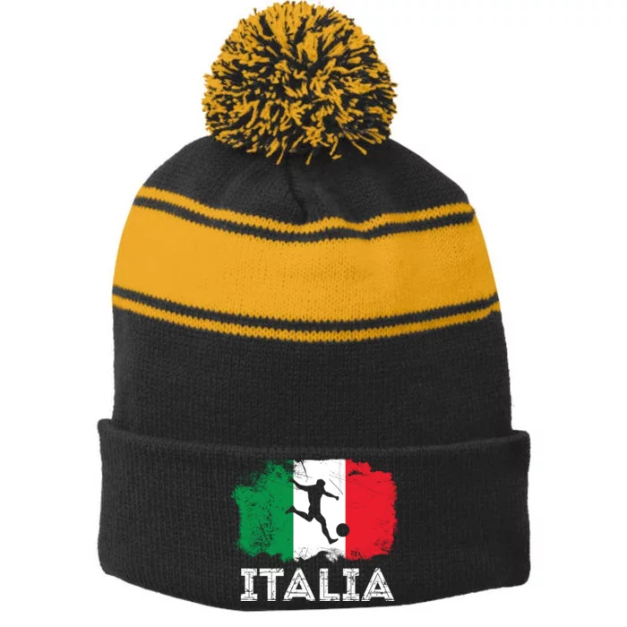 Italian soccer grunge flag Stripe Pom Pom Beanie