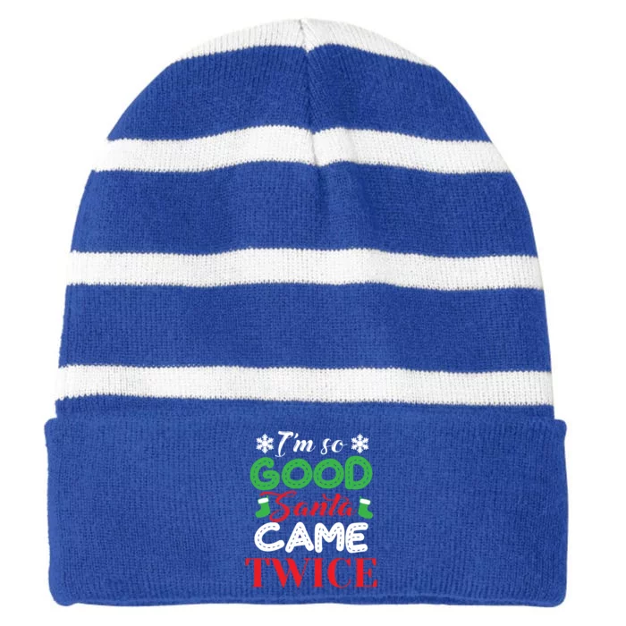 IM So Good Santa Came Twice Ugly Christmas Xmas Gift Striped Beanie with Solid Band