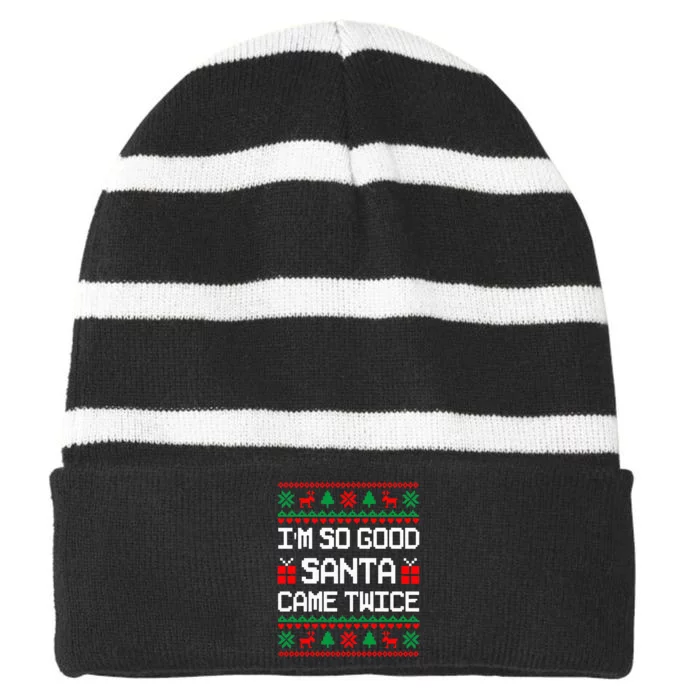 Im So Good Santa Came Twice Couples Matching Christmas Xmas Swea Striped Beanie with Solid Band