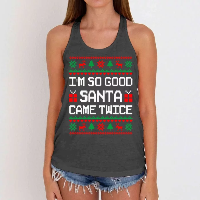 Im So Good Santa Came Twice Couples Matching Christmas Xmas Swea Women's Knotted Racerback Tank