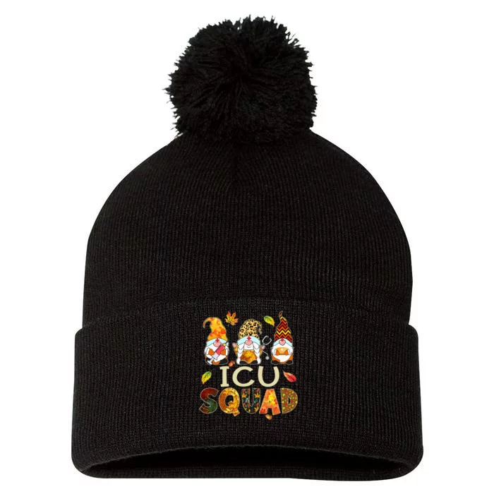 ICU Squad Gnome Nurse Leopard Thanksgiving Pom Pom 12in Knit Beanie