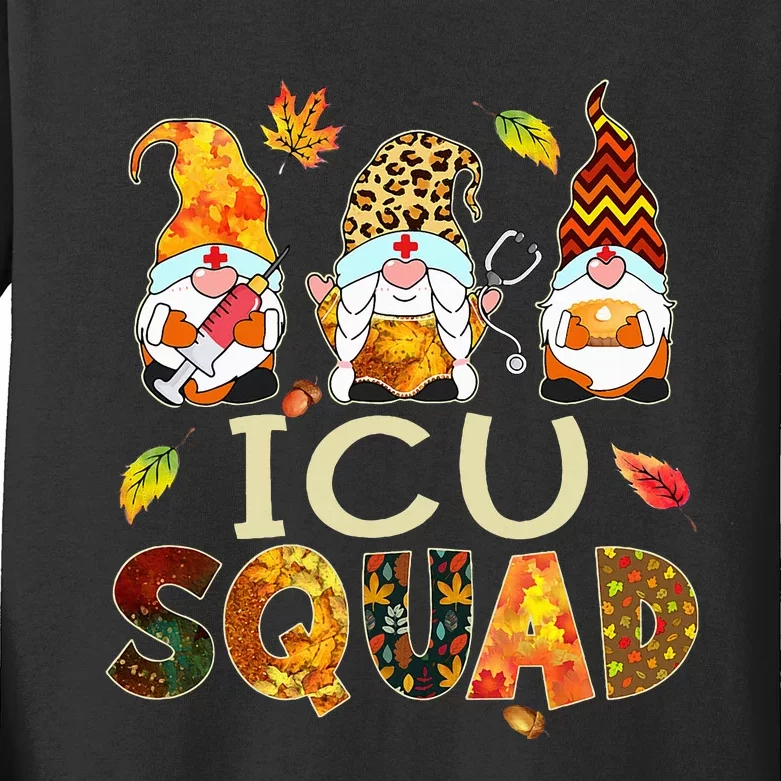 ICU Squad Gnome Nurse Leopard Thanksgiving Kids Long Sleeve Shirt