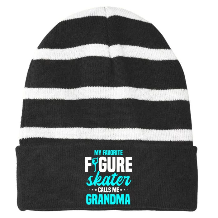 Ice Skating Grandma Skater Ice Skates Sport Striped Beanie with Solid Band