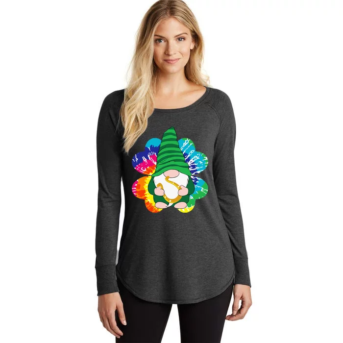 Irish Shamrock Gnome Tie Dye Hippie St. Patricks Day Women's Perfect Tri Tunic Long Sleeve Shirt