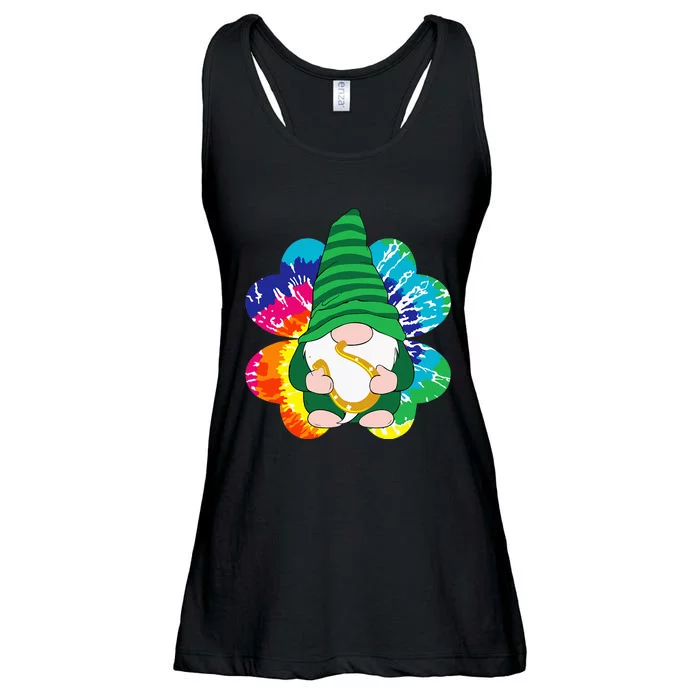 Irish Shamrock Gnome Tie Dye Hippie St. Patricks Day Ladies Essential Flowy Tank