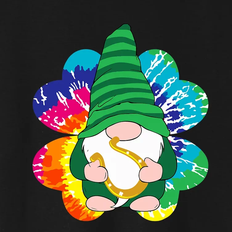 Irish Shamrock Gnome Tie Dye Hippie St. Patricks Day Women's Crop Top Tee