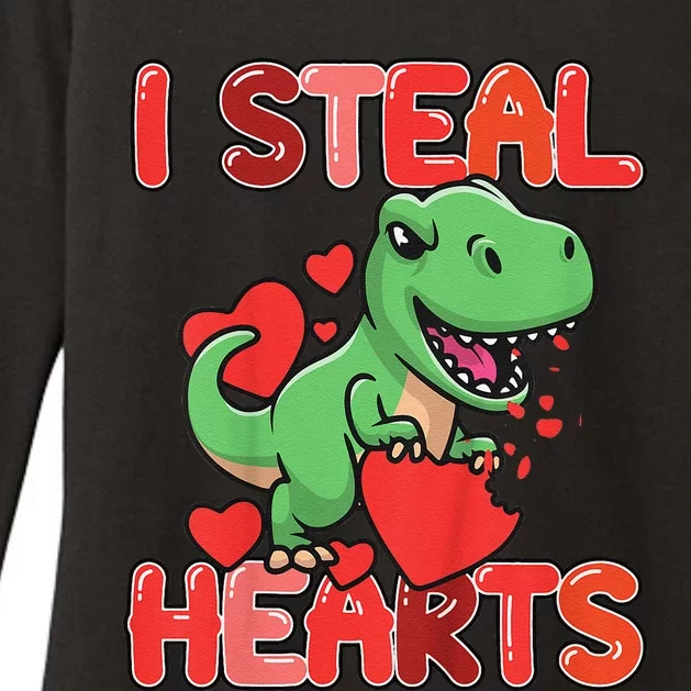 I Steal Hearts Trex Dino Valentines Day Outfit Womens CVC Long Sleeve Shirt