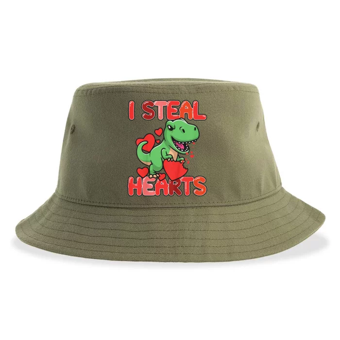 I Steal Hearts Trex Dino Valentines Day Outfit Sustainable Bucket Hat