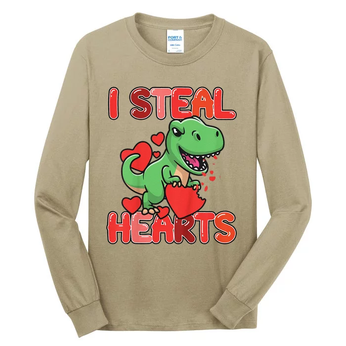 I Steal Hearts Trex Dino Valentines Day Outfit Tall Long Sleeve T-Shirt