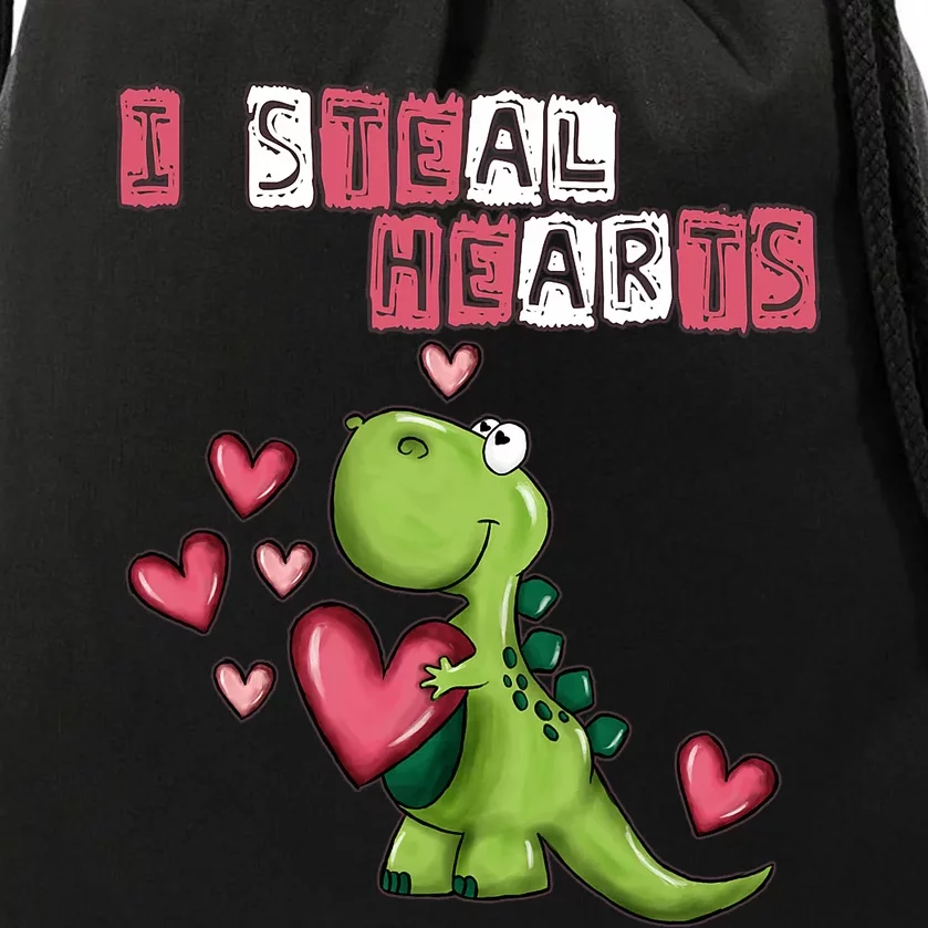 I Steal Hearts Trex Dino Baby Boy Valentines Day Drawstring Bag