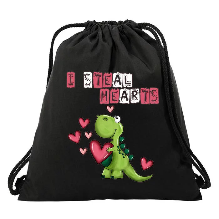 I Steal Hearts Trex Dino Baby Boy Valentines Day Drawstring Bag