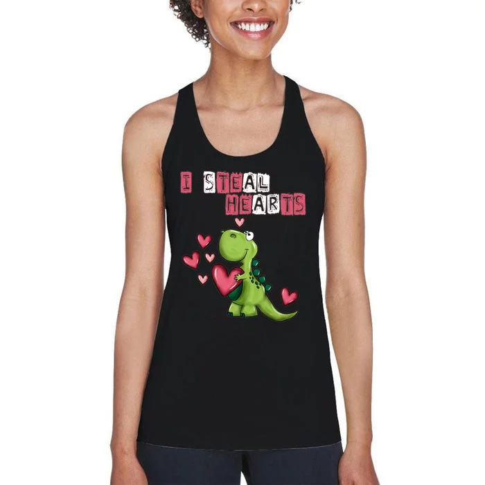 I Steal Hearts Trex Dino Baby Boy Valentines Day Women's Racerback Tank