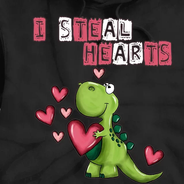 I Steal Hearts Trex Dino Baby Boy Valentines Day Tie Dye Hoodie