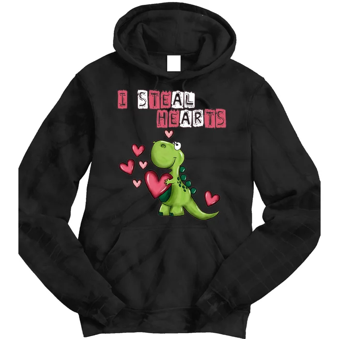 I Steal Hearts Trex Dino Baby Boy Valentines Day Tie Dye Hoodie