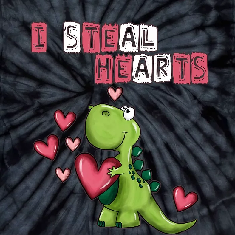 I Steal Hearts Trex Dino Baby Boy Valentines Day Tie-Dye T-Shirt