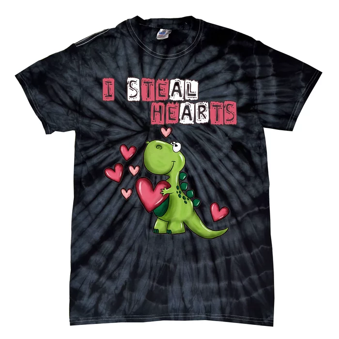 I Steal Hearts Trex Dino Baby Boy Valentines Day Tie-Dye T-Shirt