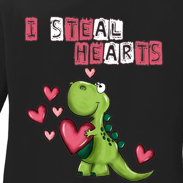 I Steal Hearts Trex Dino Baby Boy Valentines Day Ladies Long Sleeve Shirt