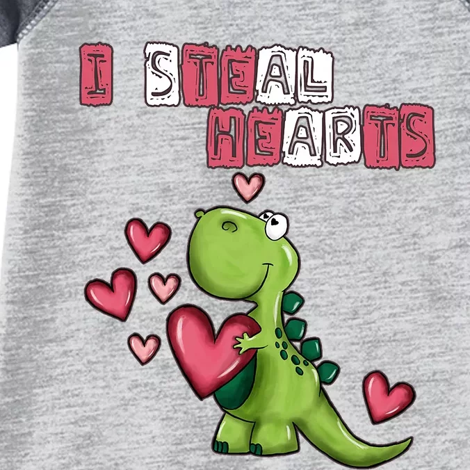 I Steal Hearts Trex Dino Baby Boy Valentines Day Infant Baby Jersey Bodysuit