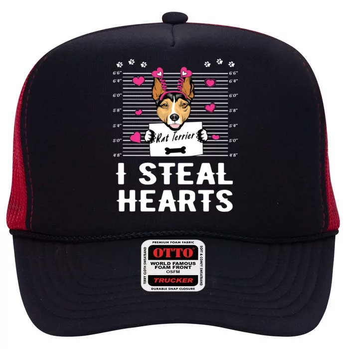 I Steal Hearts Valentine Rat Terrier Dog Valentines Day Gift High Crown Mesh Trucker Hat