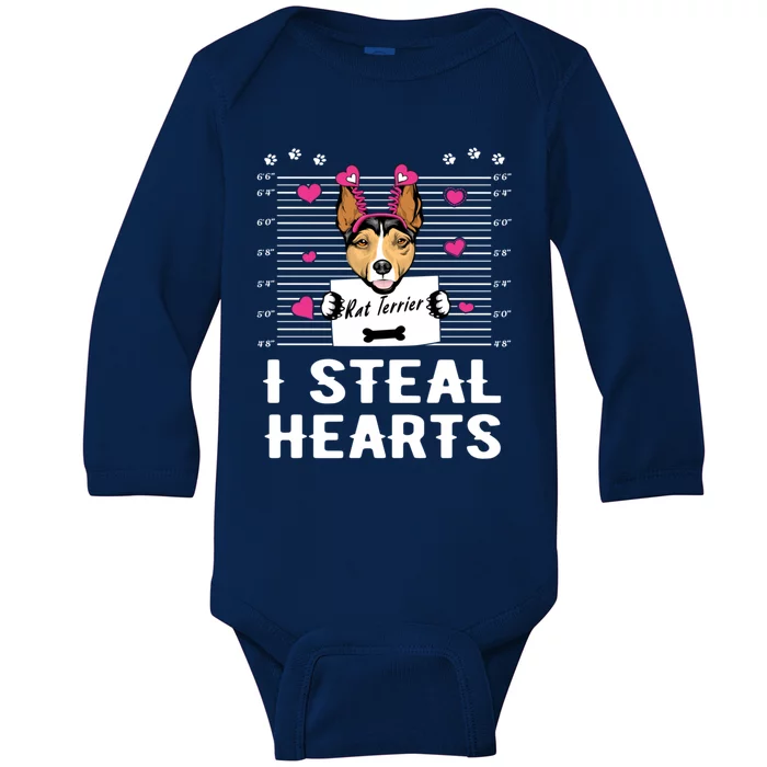 I Steal Hearts Valentine Rat Terrier Dog Valentines Day Gift Baby Long Sleeve Bodysuit