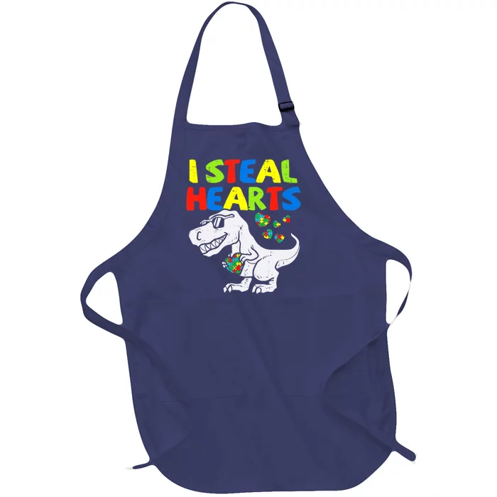 I Steal Hearts Trex Dinosaur Boy Autism Awareness Full-Length Apron With Pocket